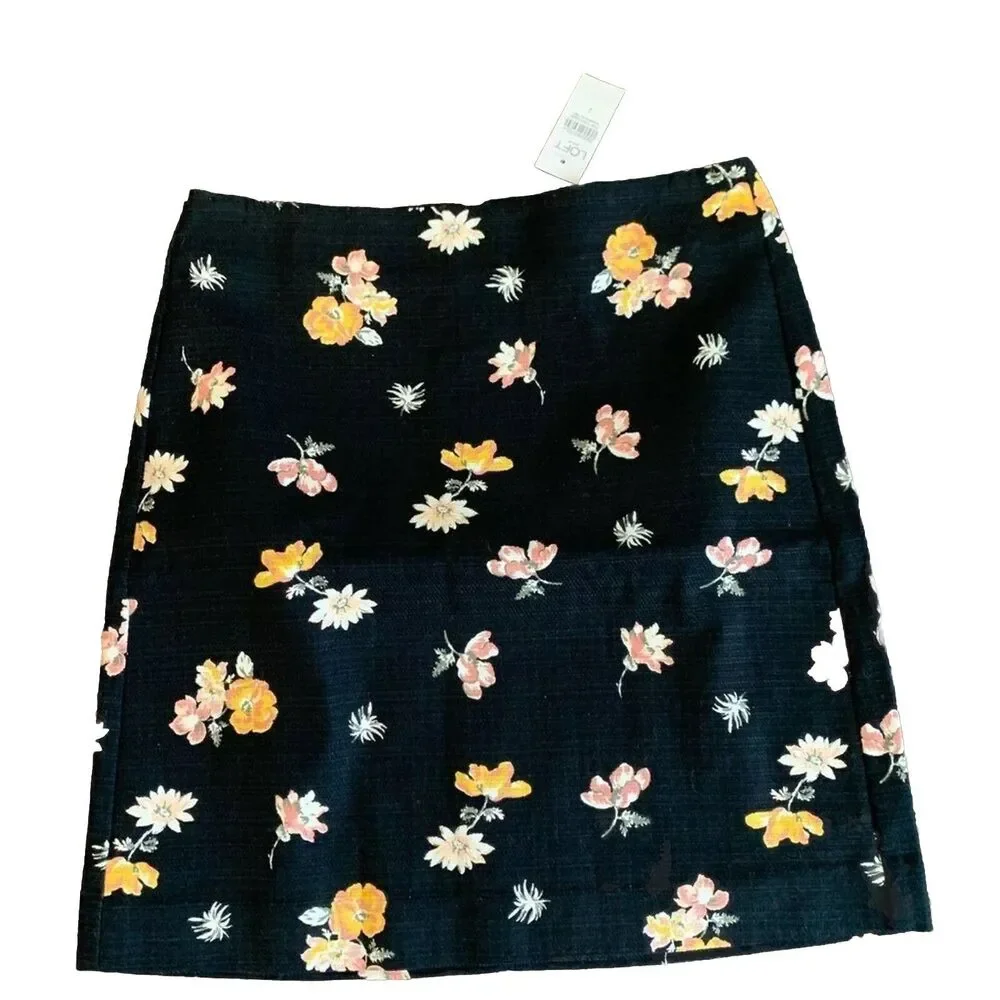 LOFT Outlet skirt size 2 floral black skirt 97% cotton NWT